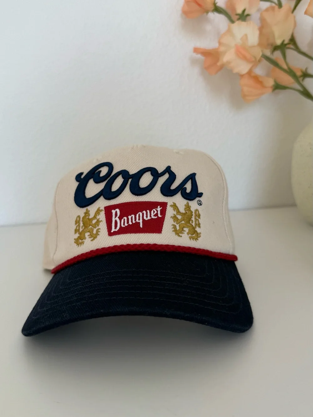 Coors Banquet Embroidered Snapback Hat Cream Navy Red NWT